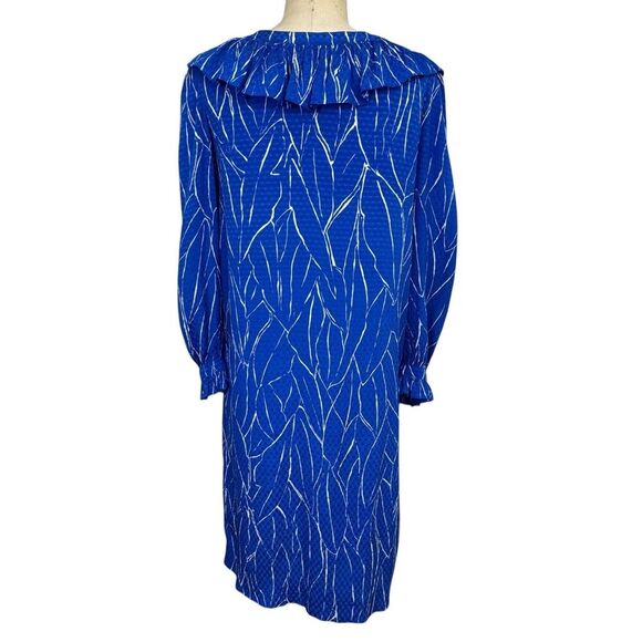 Vintage Adele Simpson Women Silk Midi Dress Medium Royal Blue Long Sleeve Ruffle - Picture 3 of 14